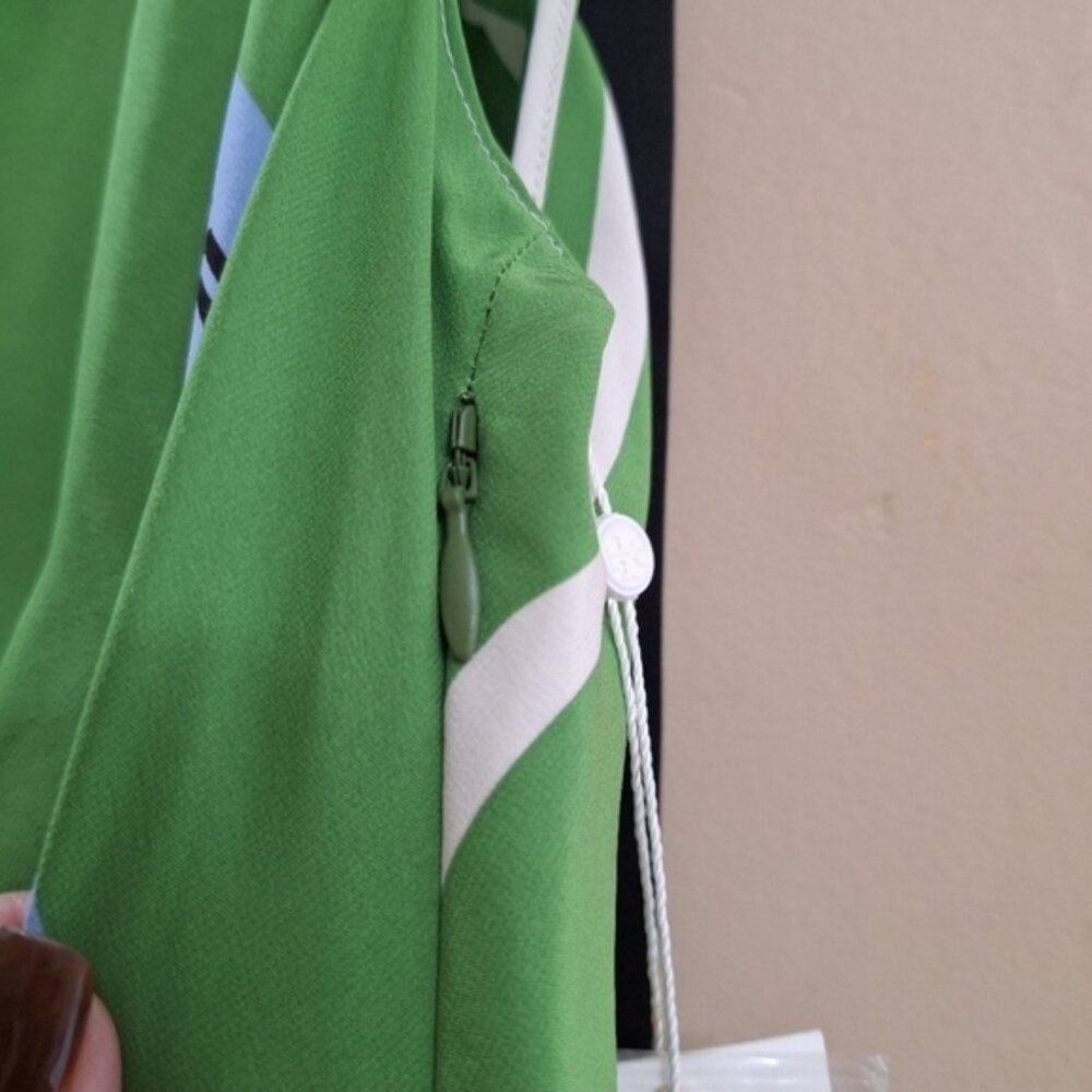 Tory Burch Womens White green One Shoulder Sloane Silk Dress NWT Sz 2 - Picture 8 of 12